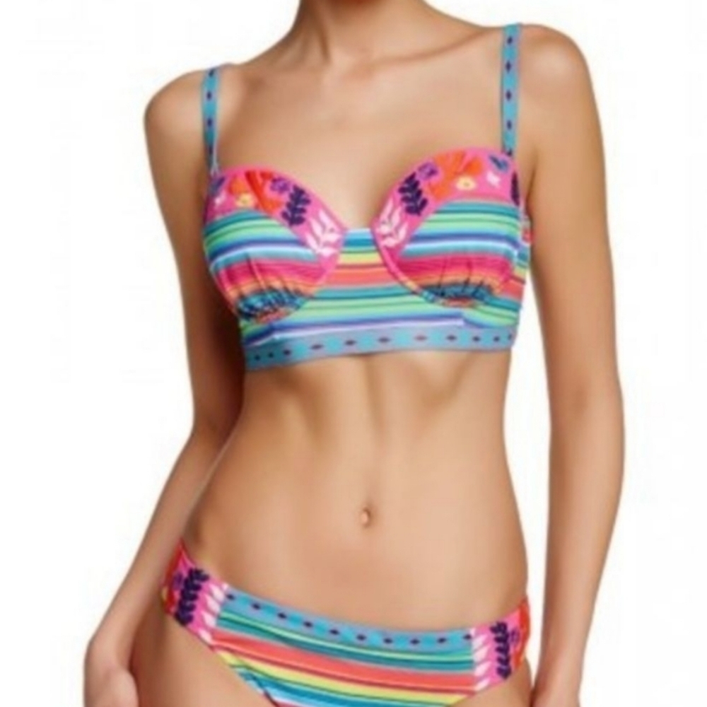 Nanette Lepore 2 PIECE Flora Fiesta Pink  High Waist Bikini Bottom and Bikini
